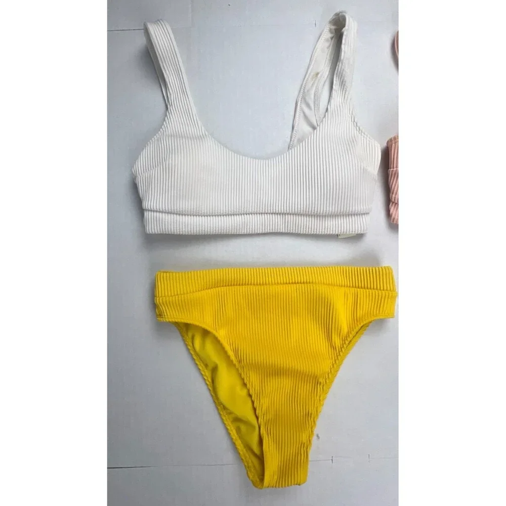 HOLLISTER Swim Bikini Bundle Size S White Yellow Pink Ribbed Mix & Match 4 Piece
